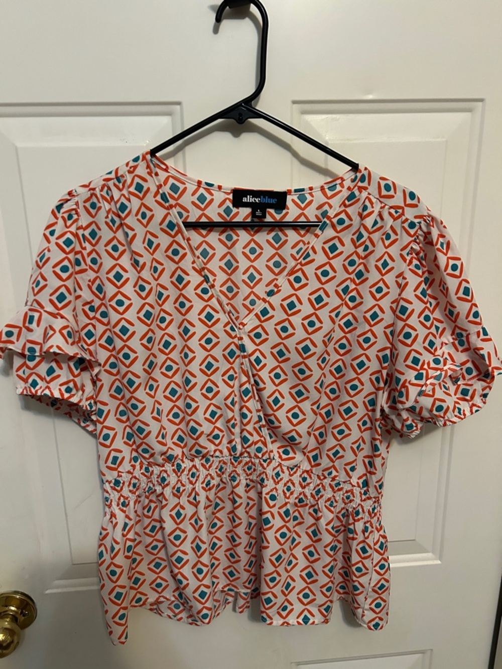 Alice Blue Coral & Teal Diamond Peplum Blouse